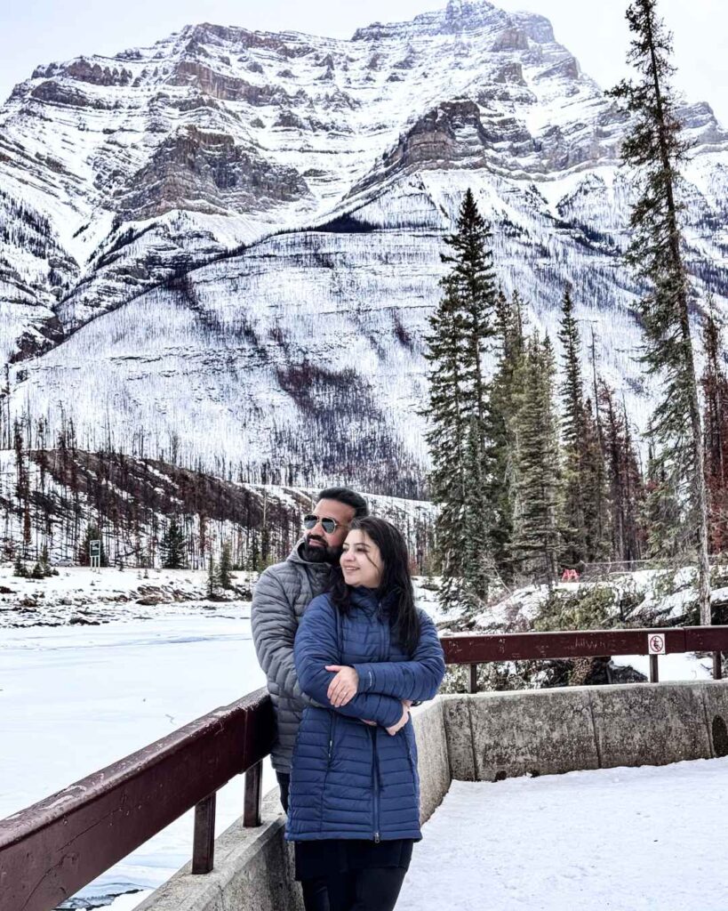 Couple on Athabasca falls